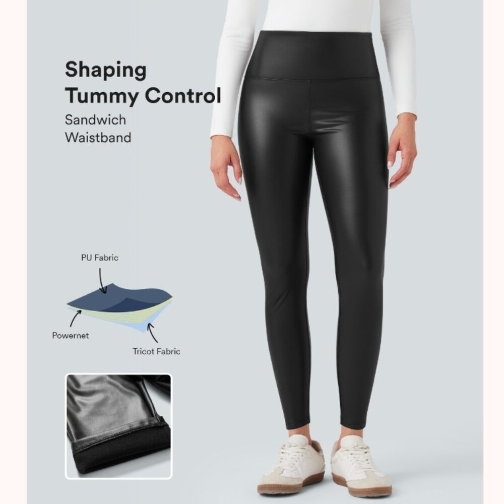 Halara High Waisted Tummy Control Stretchy PU Fleece 7/8 Skinny Casual Leggings